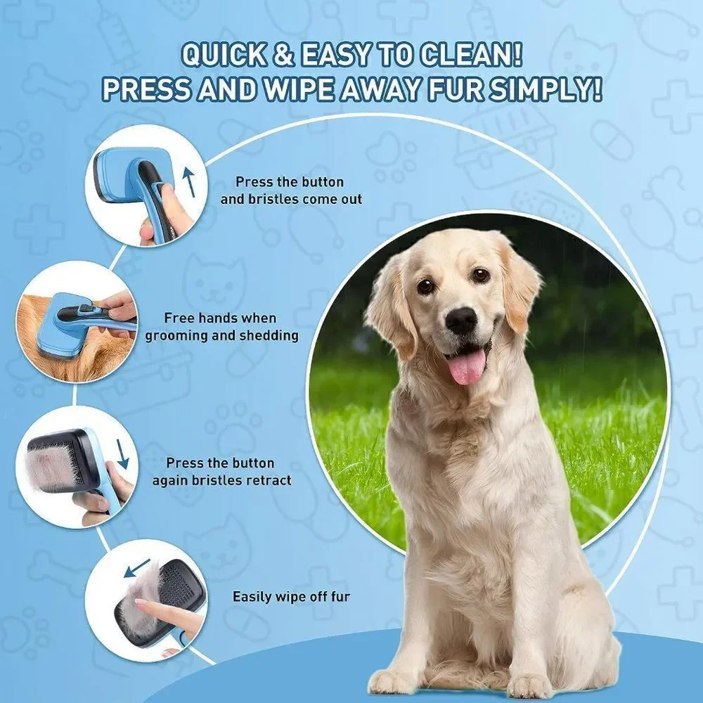 Dog Cat Grooming Brush for Pet, Self Cleaning Slicker Retractable Brush